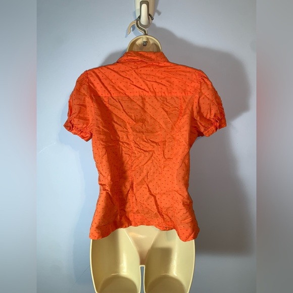 Odille Swiss dot Orange Button-Down Shirt short puff sleeve Peter Pan collar 8 - Picture 3 of 5